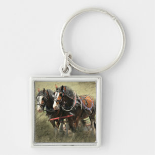 Vintage Weathered Clydesdale Briefkaart Sleutelhanger
