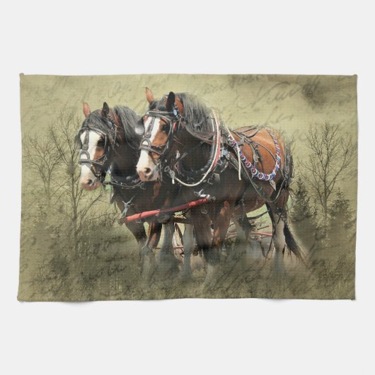 Vintage Weathered Clydesdale Briefkaart Theedoek (Horizontaal)
