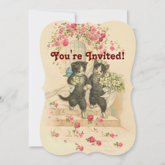 Vintage Weddenschap Kat Couple Soft Gold Invitatio Kaart (Voorkant)