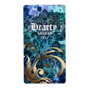 Vintage Weddenschap Wijn Etiket Damask Blue Gold
