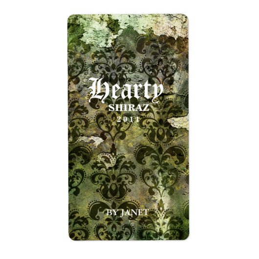Vintage Weddenschap Wijn Etiket Damask Green (Voorkant)