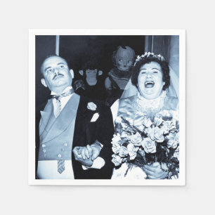 Vintage Wedding Afbeelding Happy Couple Funny Brid Servet