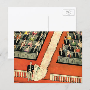 Vintage Wedding, Art Deco Bride en Groom Pas getro Briefkaart