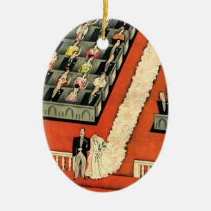 Vintage Wedding, Art Deco Bride en Groom Pas getro Keramisch Ornament