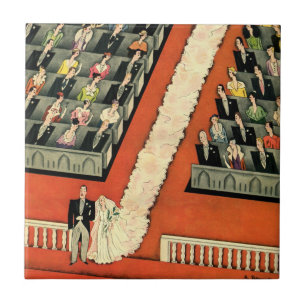Vintage Wedding, Art Deco Bride en Groom Pas getro Tegeltje