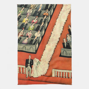 Vintage Wedding, Art Deco Bride en Groom Pas getro Theedoek