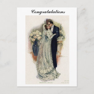 Vintage Wedding Bells Bride and Groom Briefkaart