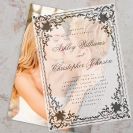 Vintage Wedding Black & White Elegant Calligraphy Vellum Uitnodigingen