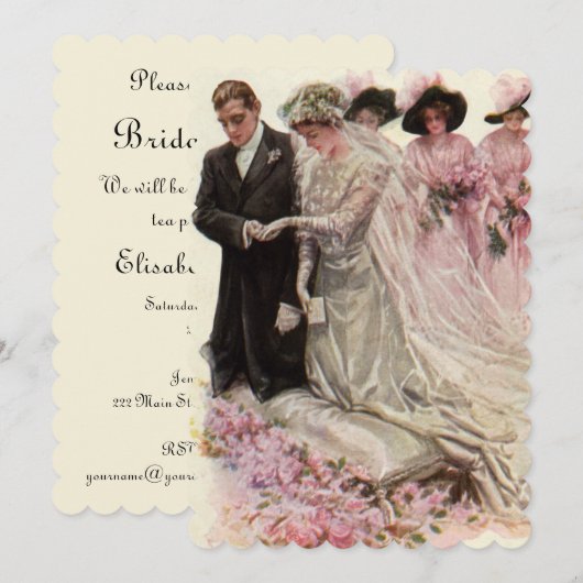 Vintage Wedding, Bridal Shower Uitnodiging (Voorkant / Achterkant)