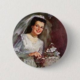 Vintage Wedding, Bride die de bruiloft pakt Ronde Button 5,7 Cm