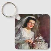 Vintage Wedding, Bride die de bruiloft pakt Sleutelhanger (Voorkant)