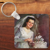 Vintage Wedding, Bride die de bruiloft pakt Sleutelhanger (Voorkant)