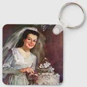 Vintage Wedding, Bride die de bruiloft pakt Sleutelhanger (Achterkant)