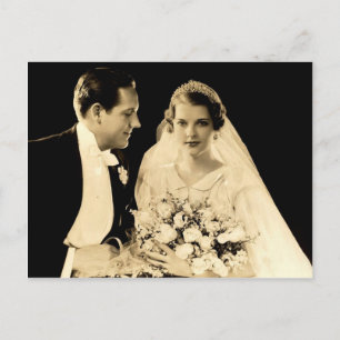 Vintage Wedding Bride en Groom Briefkaart