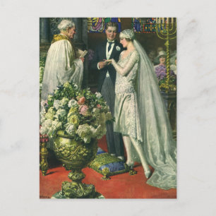 Vintage Wedding, Bride en Groom met Menorah Briefkaart