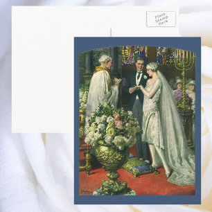 Vintage Wedding, Bride en Groom met Menorah Briefkaart