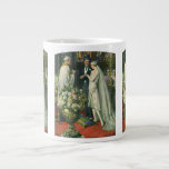 Vintage Wedding, Bride en Groom met Menorah Grote Koffiekop<br><div class="desc">Vintage illustratie liefde en romance bruiloft ceremonie afbeelding met een paar dat getrouwd is in een mooie synagoge met gekleurde glazen ramen,  bloemen en een zeven tak menorah. De bruid draagt een lange witte trouwjurk en de bruidegom is knap in zijn tuxedo.</div>