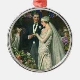 Vintage Wedding, Bride en Groom met Menorah Metalen Ornament