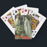 Vintage Wedding, Bride en Groom met Menorah Pokerkaarten<br><div class="desc">Vintage illustratie liefde en romance bruiloft ceremonie afbeelding met een paar dat getrouwd is in een mooie synagoge met gekleurde glazen ramen,  bloemen en een zeven tak menorah. De bruid draagt een lange witte trouwjurk en de bruidegom is knap in zijn tuxedo.</div>