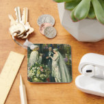 Vintage Wedding, Bride en Groom met Menorah Sleutelhanger<br><div class="desc">Vintage illustratie liefde en romance bruiloft ceremonie afbeelding met een paar dat getrouwd is in een mooie synagoge met gekleurde glazen ramen,  bloemen en een zeven tak menorah. De bruid draagt een lange witte trouwjurk en de bruidegom is knap in zijn tuxedo.</div>