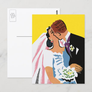 Vintage Wedding, Bride en Groom Passen getrouwd zo Briefkaart
