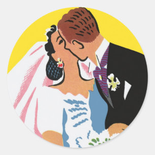 Vintage Wedding, Bride en Groom Passen getrouwd zo Ronde Sticker