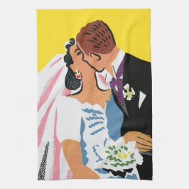 Vintage Wedding, Bride en Groom Passen getrouwd zo Theedoek