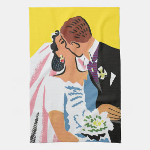 Vintage Wedding, Bride en Groom Passen getrouwd zo Theedoek