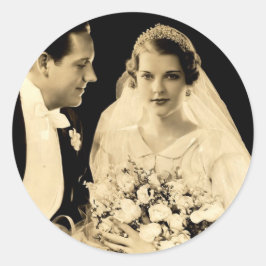 Vintage Wedding Bride en Groom Ronde Sticker