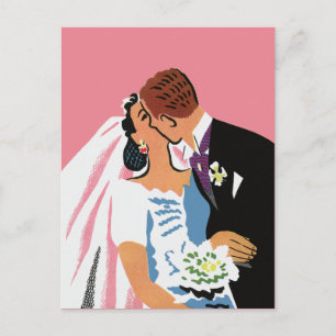 Vintage Wedding, Bride en Groom sparen de Datum Briefkaart