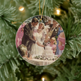 Vintage Wedding Bride Groom Passen getrouwd knippe Keramisch Ornament