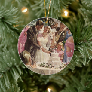 Vintage Wedding Bride Groom Passen getrouwd knippe Keramisch Ornament