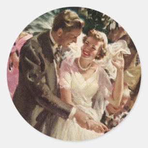 Vintage Wedding Bride Groom Passen getrouwd knippe Ronde Sticker