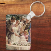 Vintage Wedding Bride Groom Passen getrouwd knippe Sleutelhanger (Achterkant)