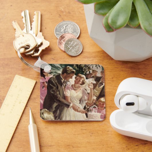 Vintage Wedding Bride Groom Passen getrouwd knippe Sleutelhanger (Bureau)