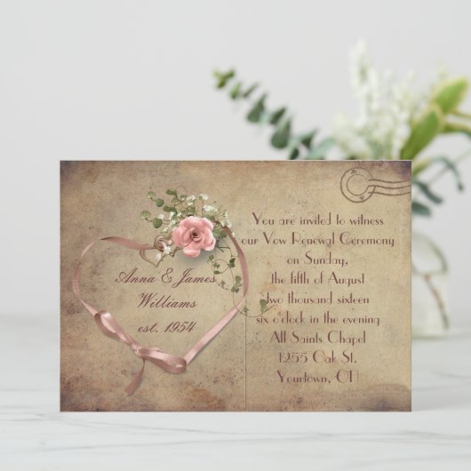 Vintage Wedding Briefkaart (Staand voorkant)