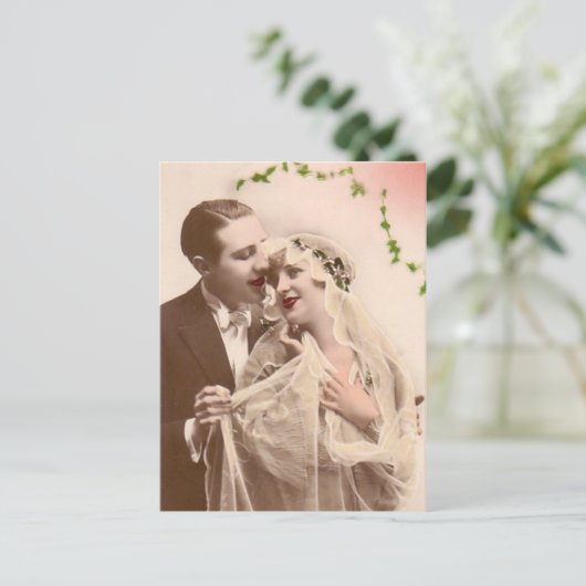 Vintage Wedding Briefkaart (Staand voorkant)
