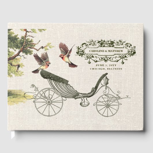 Vintage Wedding Carriage Burlap Texding Wedding Gastenboek (Voorkant)