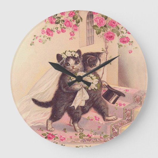 Vintage Wedding Cats Bride and Groom Grote Klok (Voorkant)