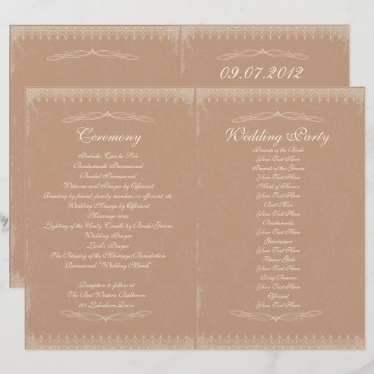 Vintage Wedding Ceremony Program (Voorkant / Achterkant)