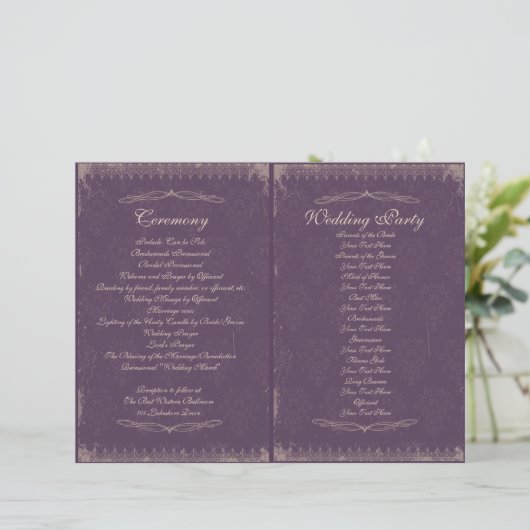 Vintage Wedding Ceremony Program (Staand voorkant)