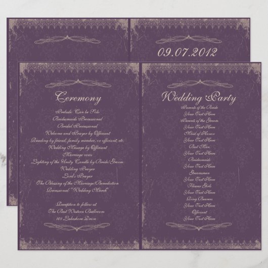 Vintage Wedding Ceremony Program (Voorkant / Achterkant)