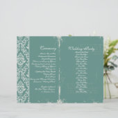 Vintage Wedding Ceremony Program Blauwgroen (Staand voorkant)