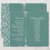 Vintage Wedding Ceremony Program Blauwgroen (Voorkant / Achterkant)
