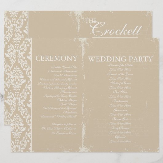 Vintage Wedding Ceremony Program Personalized (Voorkant / Achterkant)