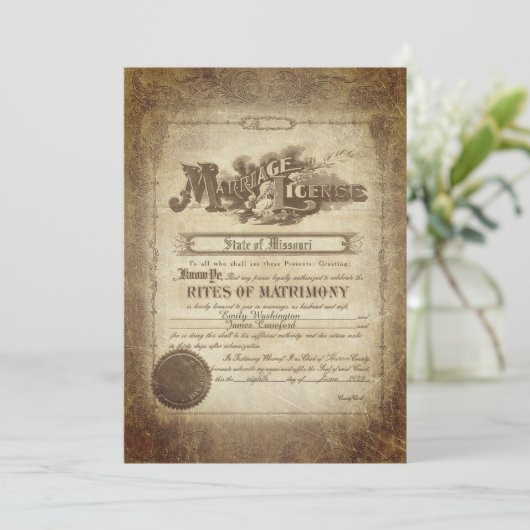Vintage Wedding Certificate Invitation Kaart (Staand voorkant)
