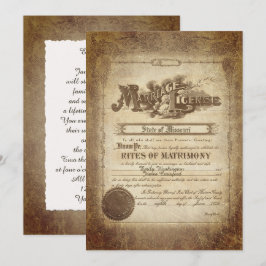 Vintage Wedding Certificate Invitation Kaart