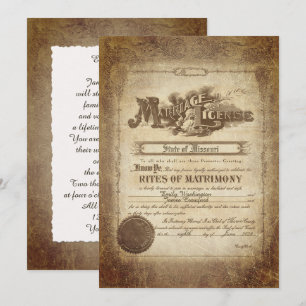 Vintage Wedding Certificate Invitation Kaart