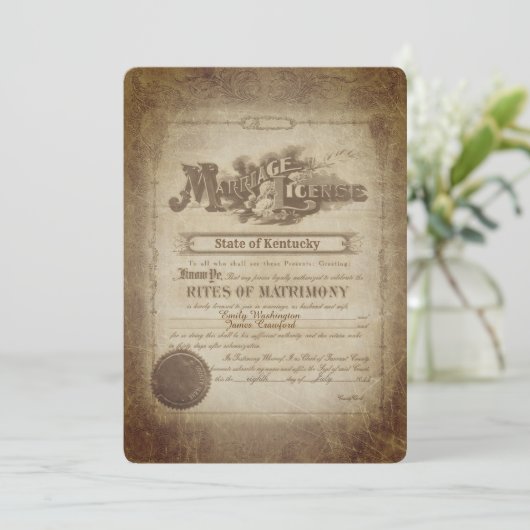 Vintage Wedding Certificate Invite Kaart (Staand voorkant)