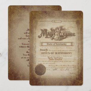 Vintage Wedding Certificate Invite Kaart